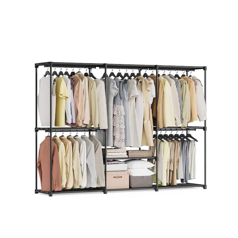 Freestanding Closet Organizer with Adjustable Shelves, Dual Hanging Rods and Storage Drawers - 80.7"L x 17.1"W x 65.4"H - Black