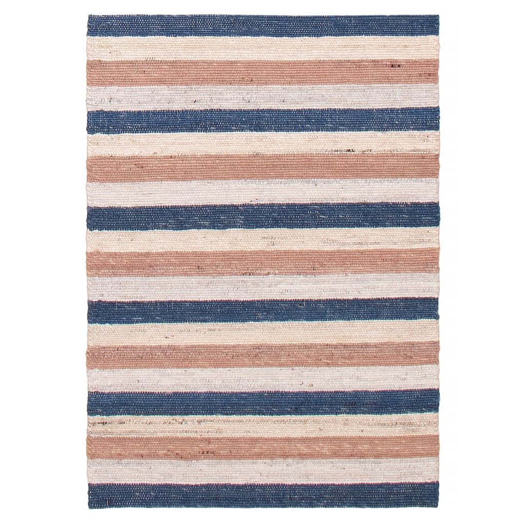 ECARPETGALLERY Braid weave Sienna Cream, Navy Wool Rug - 4'0 x 5'7