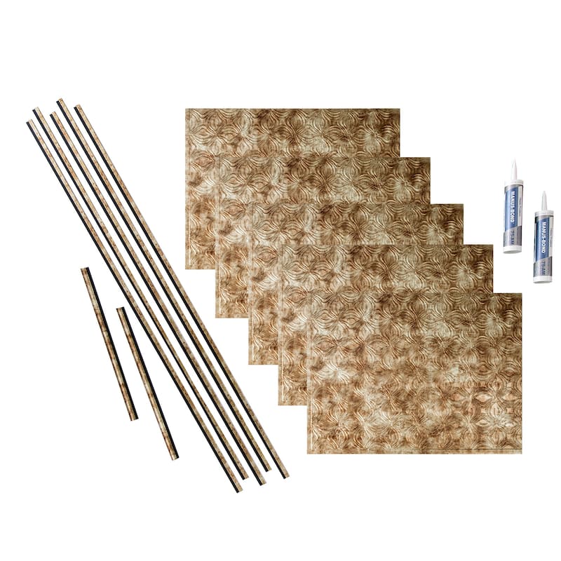 FASÄDE Lotus Decorative Vinyl Backsplash Panel - 15 Sq Ft Kit - Bermuda Bronze