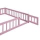 preview thumbnail 28 of 54, Full Size Wooden Floor Bed with Fence Railings & Detachable House Shape Headboard, Kids Montessori Bed Frame for Girls Boys,Pink