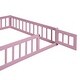 preview thumbnail 14 of 13, Pink Full Size Wooden Floor Bed with Fence Railings and Detachable Headboard