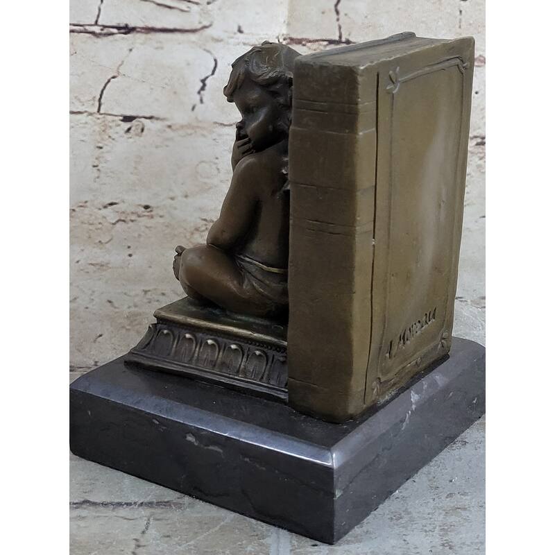 Signed Moreau French Artist Baby Angel Bookend Book End Bronze Sculpture