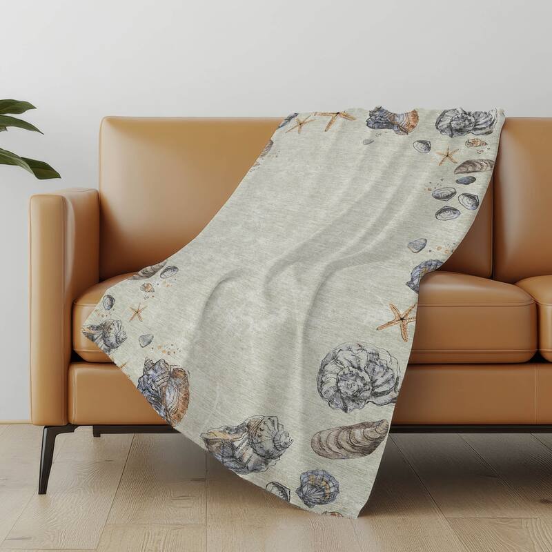 Premium Machine Washable ASB188 Seashell Border Sherpa Throw Blanket - Oyster - 4'2" x 5'10"