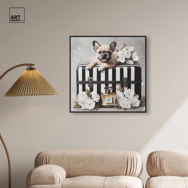 Frenchie Luggage Flowers Canvas by Art Remedy