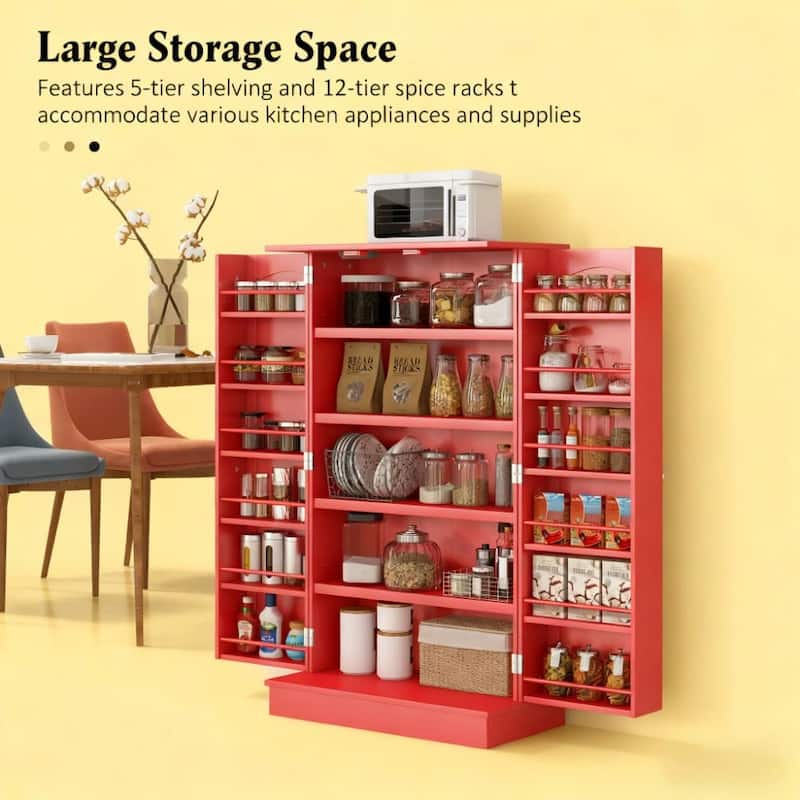 Rossetta 5-Tier Anti-Tipping Design Paint-Finished Pantry Cabinet with Spice Racks and Adjustable Shelves