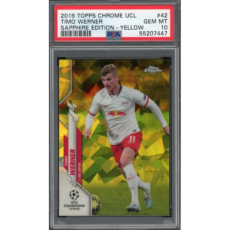 Timo Werner RB Leipzig 2019 Topps Chrome UCL Soccer Card Sapphire Yellow #42 Graded PSA 10 GEM MINT /99 - 8'6" x 11'6"