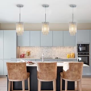 3-Pack Modern Crystal Pendant Lights - Adjustable Chrome Fixtures with Clear Beads for Dining Room (Bulbs Not Included)