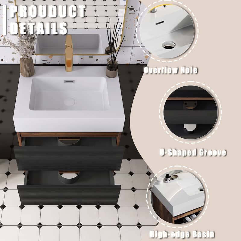 Wall Mounted Bathroom Vanity with Solid Surface Sink and Soft Drawers