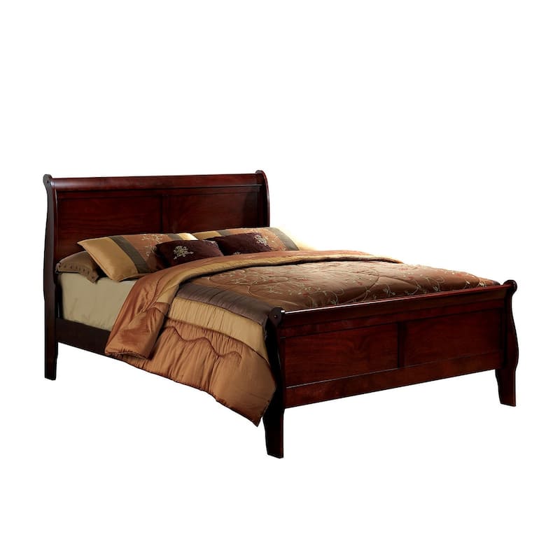 Full Size Sleigh Bed in Cherry Finish, Transitional Style Solid Wood Bedroom Furniture