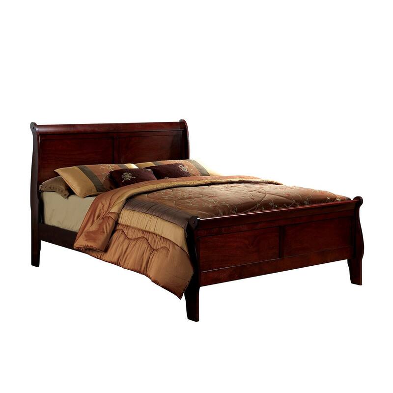 Twin Size Sleigh Bed in Cherry Finish, Solid Wood Construction, Transitional Style