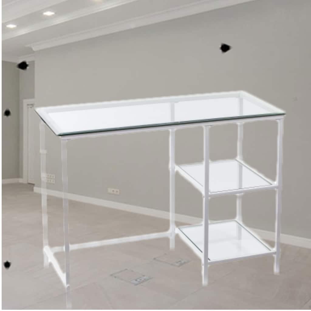 Sleek Metal Frame and Tempered Glass Desk, Multi-functional Student Desk for Home Office, Craft Room, or Vanity Area