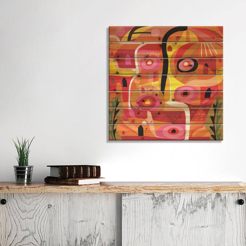 Orange Silverlake Print On Wood by Charles Harker - Multi-Color