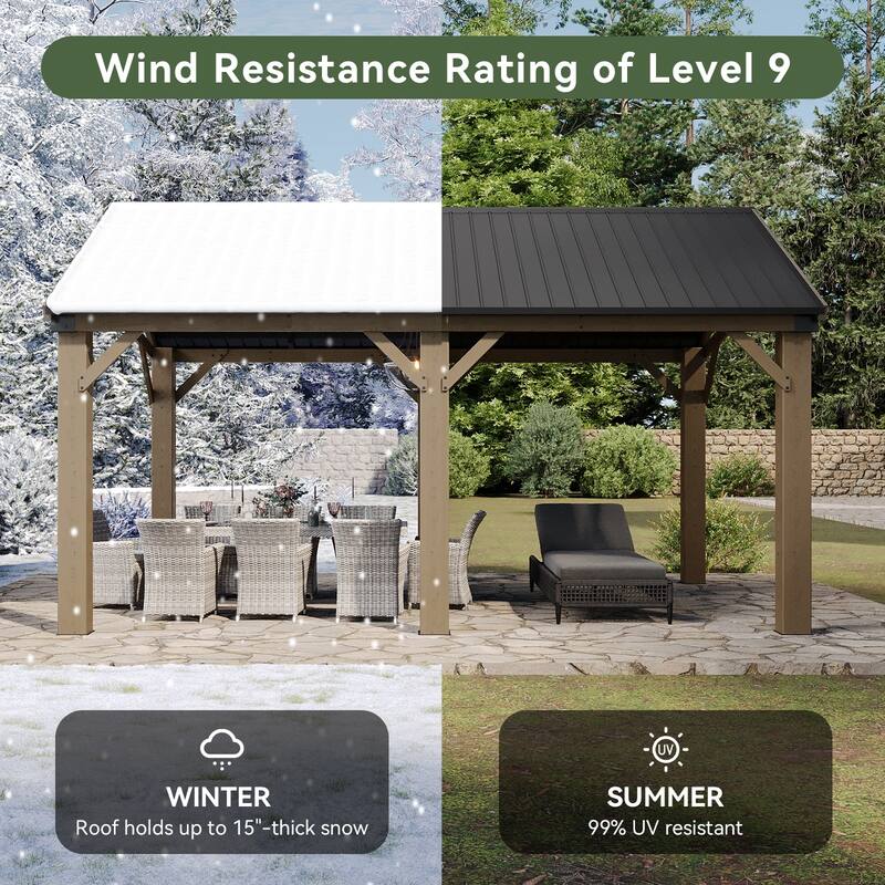 Outdoor Wood Gazebo with Galvanized Steel Gable Roof