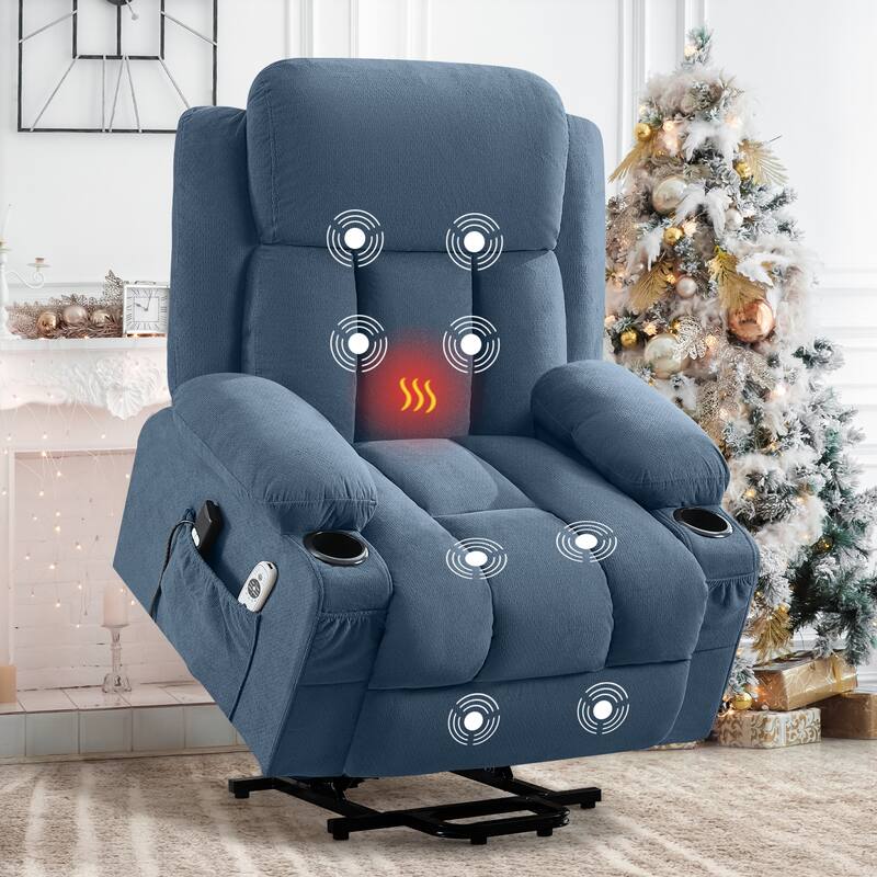 Power Lift Recliner Chair with Heat & Massage, USB Port & Remote Control for Elderly & Living Room - Blue
