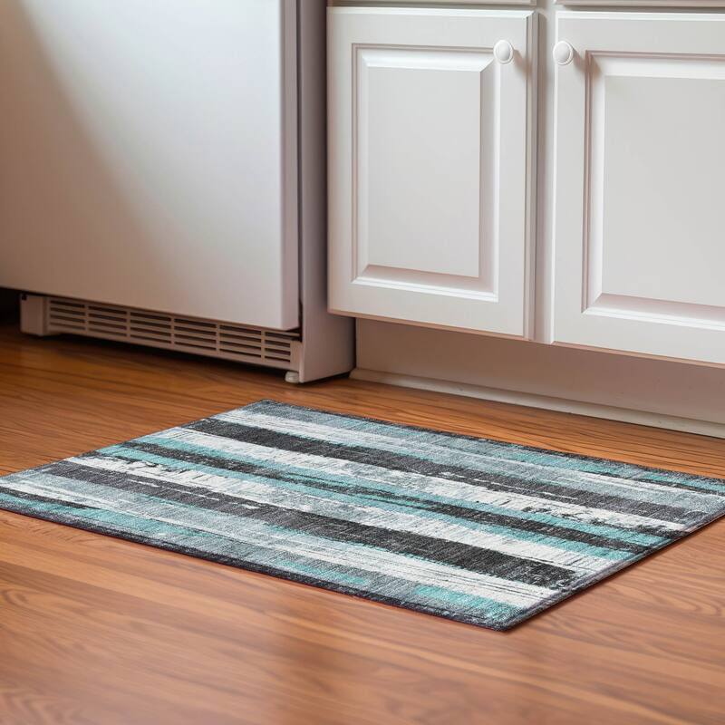 Premium Washable Super Soft Casual Contemporary Mayfield Rug - Teal - 1'8" x 2'6"