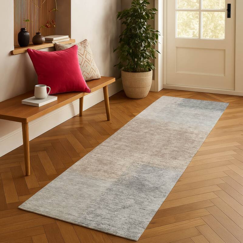 Machine Washable Indoor/ Outdoor Solid Contemporary Chantille Rug