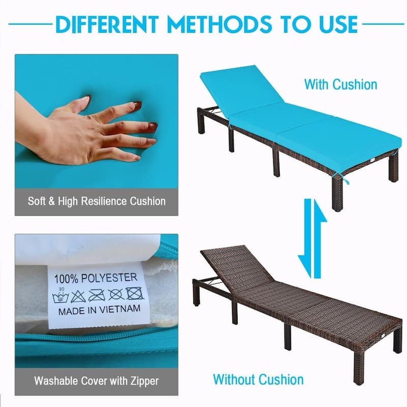 Outdoor Wicker Chaise Lounger with Adjustable Backrest for Relaxation - 77.5" x 26" x 14"-32" (L x W x H)