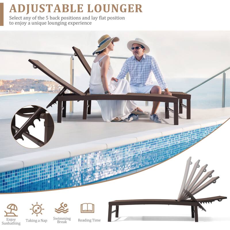VredHom Outdoor Aluminum Adjustable Chaise Lounge Chairs and Side Table Set - 60.4 in L * 24.6 in W * 16.1/40.8 in H