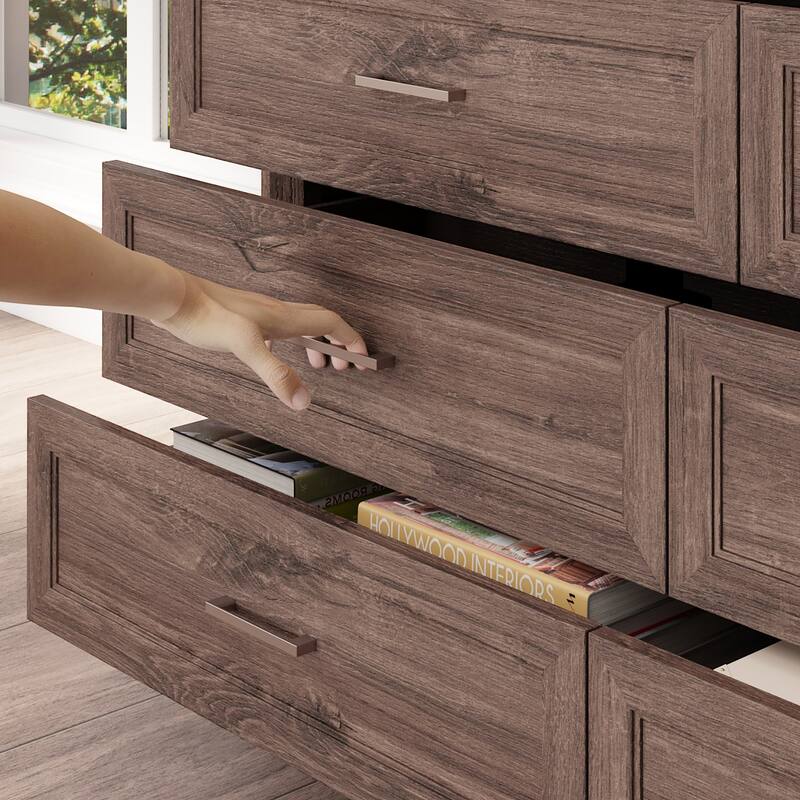 Modern 9-Drawer Dresser with Solid Wood Legs, Vintage Brown and White Wood Grain Options, Bedroom Storage Chest