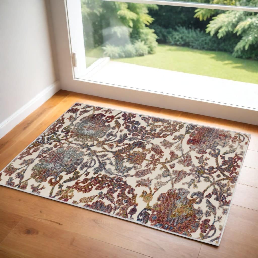 Kaga Power Loomed Distressed Floral Traditional Non Skid Area Rug By HomeRoots - 48' X '24' X '0.5