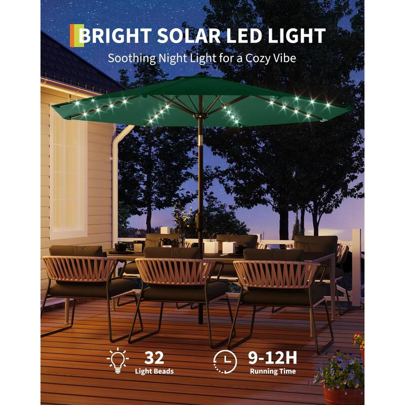Coromose 9FT Outdoor Patio Umbrella, 8 Sturdy Ribs, with 32 LED Lights