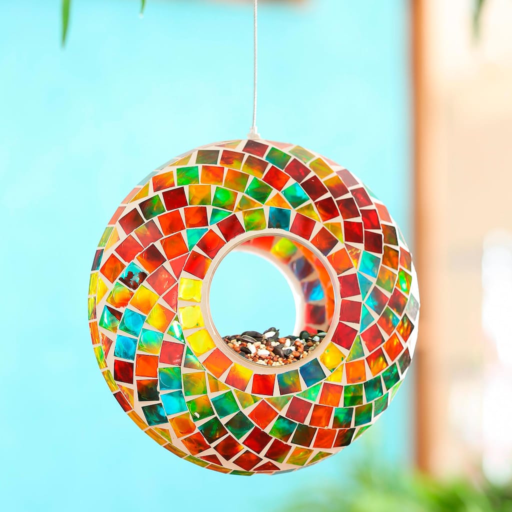 9.25"D Acrylic Circle Feeder, Rainbow Mosaic Glass