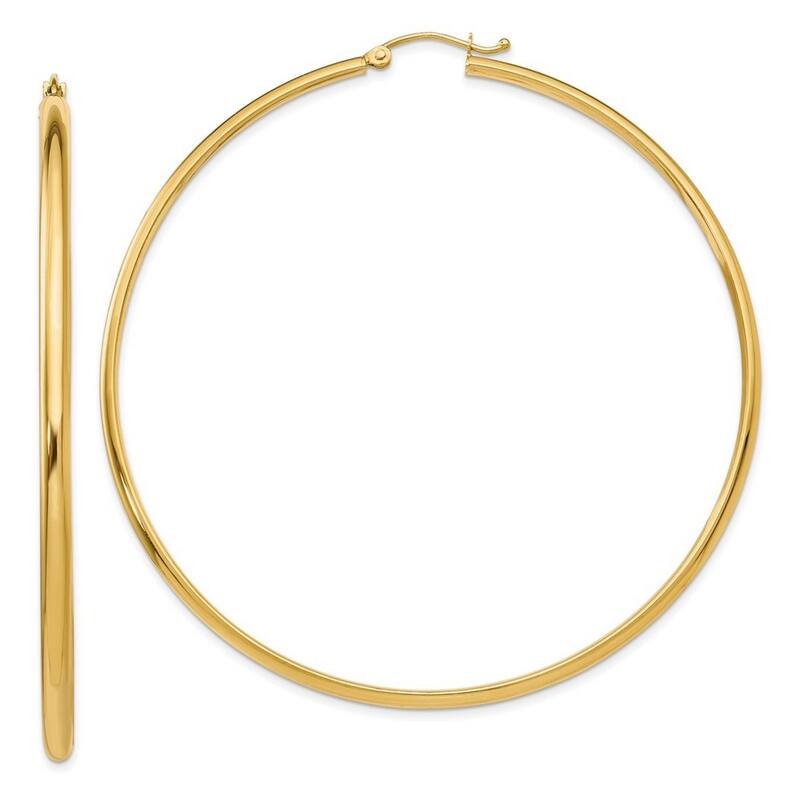 Curata 14k Yellow Gold 65x2.75mm Polished Hoop Earrings