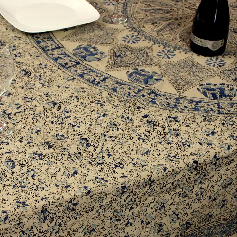 Block Print Floral Paisley Elephant Tablecloth Rectangle