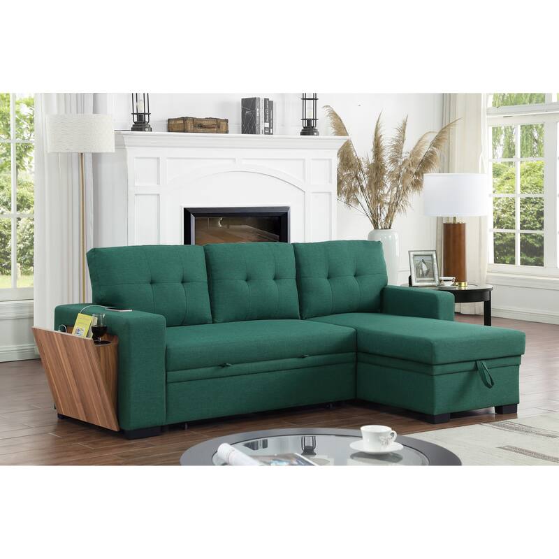 3 - Piece Green Linen Upholstered Sectional Sofa