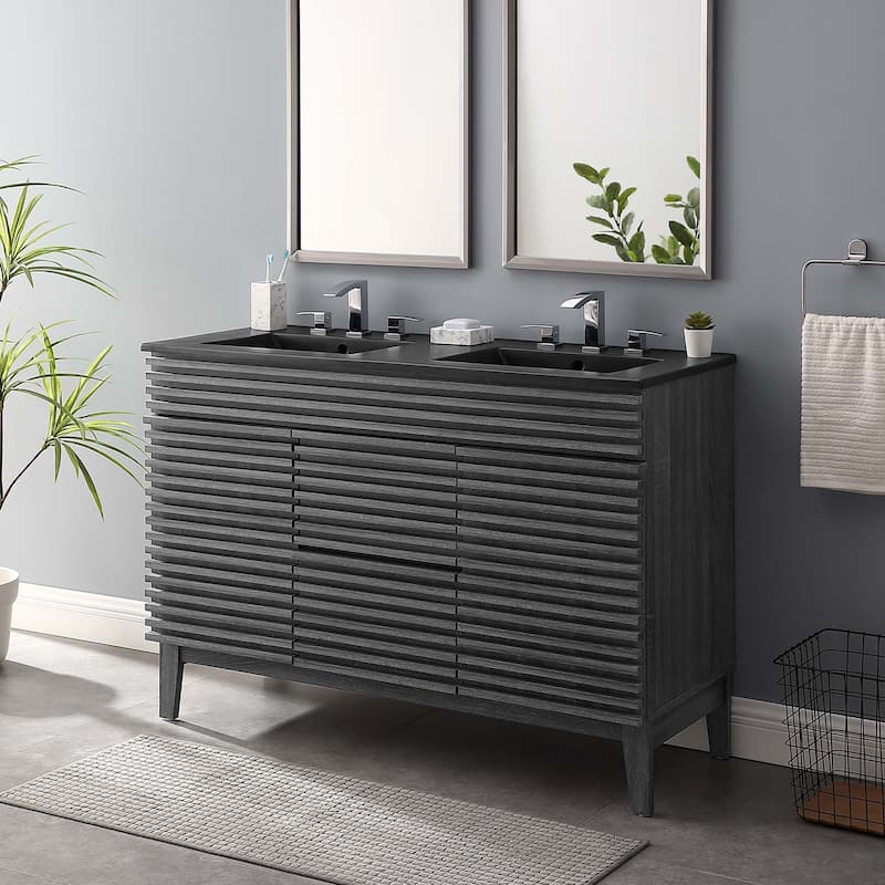 Render 48" Double Sink Bathroom Vanity - Charcoal Black