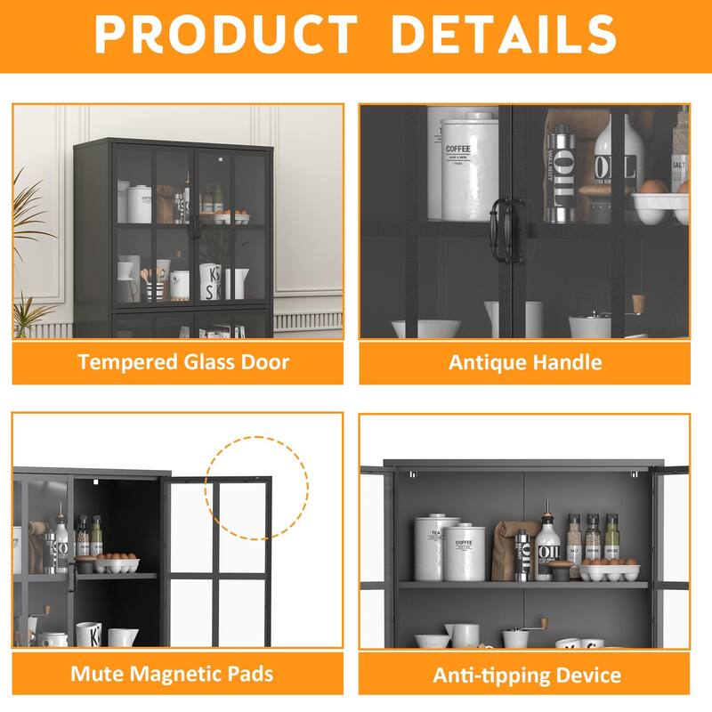 Metal Storage Cabinet with Tempered Glass Doors