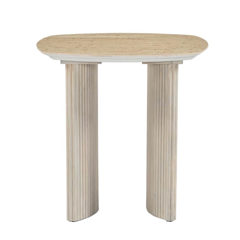 Wood Accent Table Fluted Base Curved Legs Modern Design Sculpted Frame - 24" x 20" x 24" - Slate