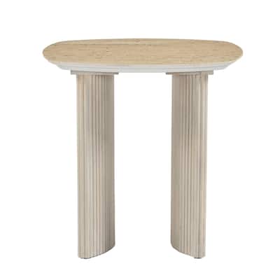Wood Accent Table Fluted Base Curved Legs Modern Design Sculpted Frame
