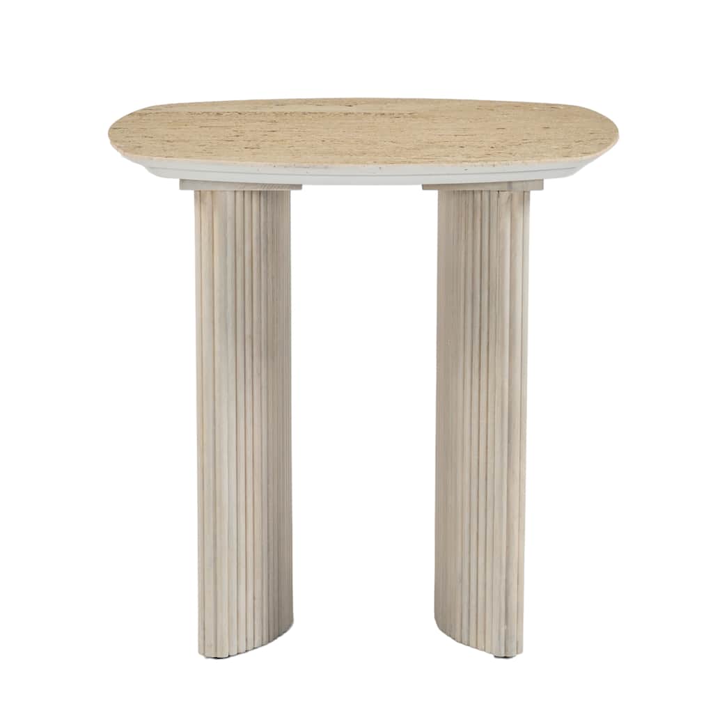 Wood Accent Table Fluted Base Curved Legs Modern Design Sculpted Frame