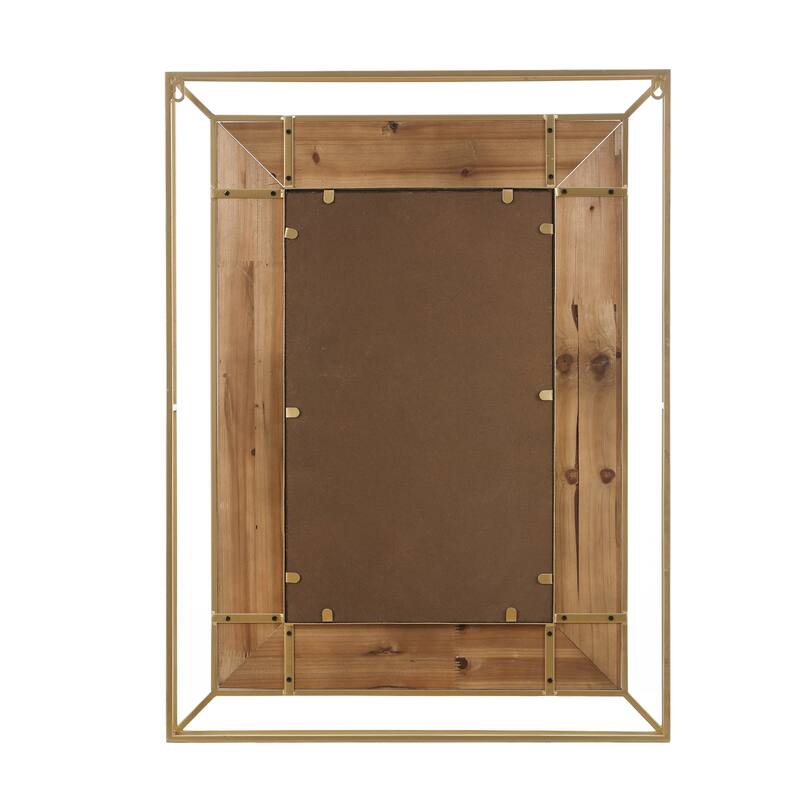 Gold Metal and Natural Wood Rectangular Frame Accent Wall Mirror - 31.89" H x 24.02" W x 1.96" D - 31.89" H x 24.02" W x 1.96" D