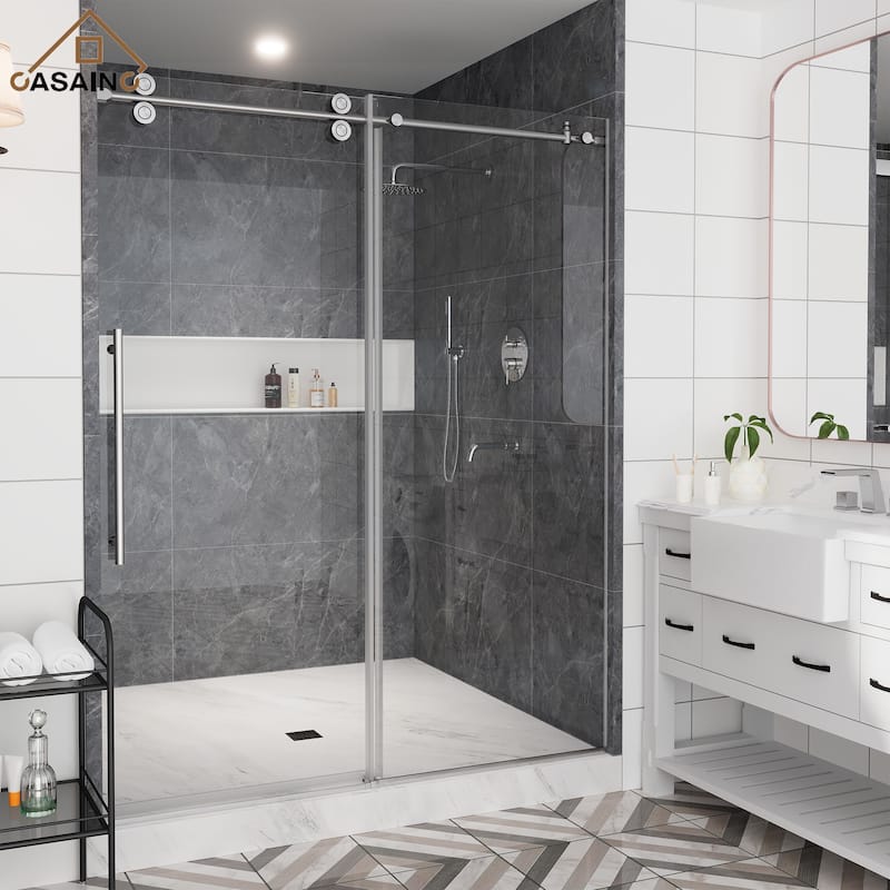 CASAINC 48"/60"W x 76"H Sliding Frameless Shower Door with Clear Glass