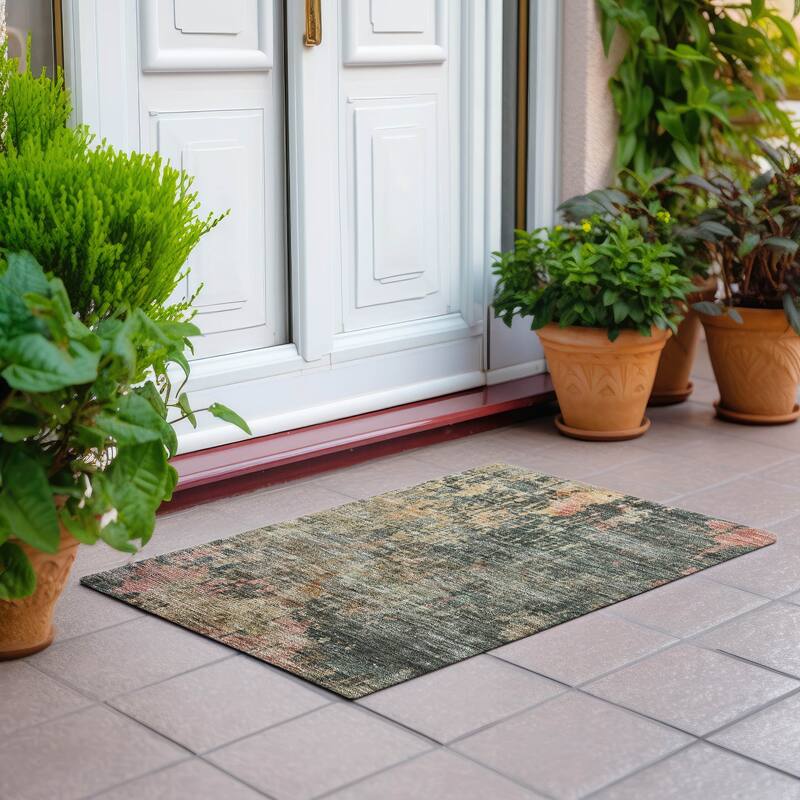 Machine Washable Indoor/ Outdoor Abstract Modern Chantille Rug
