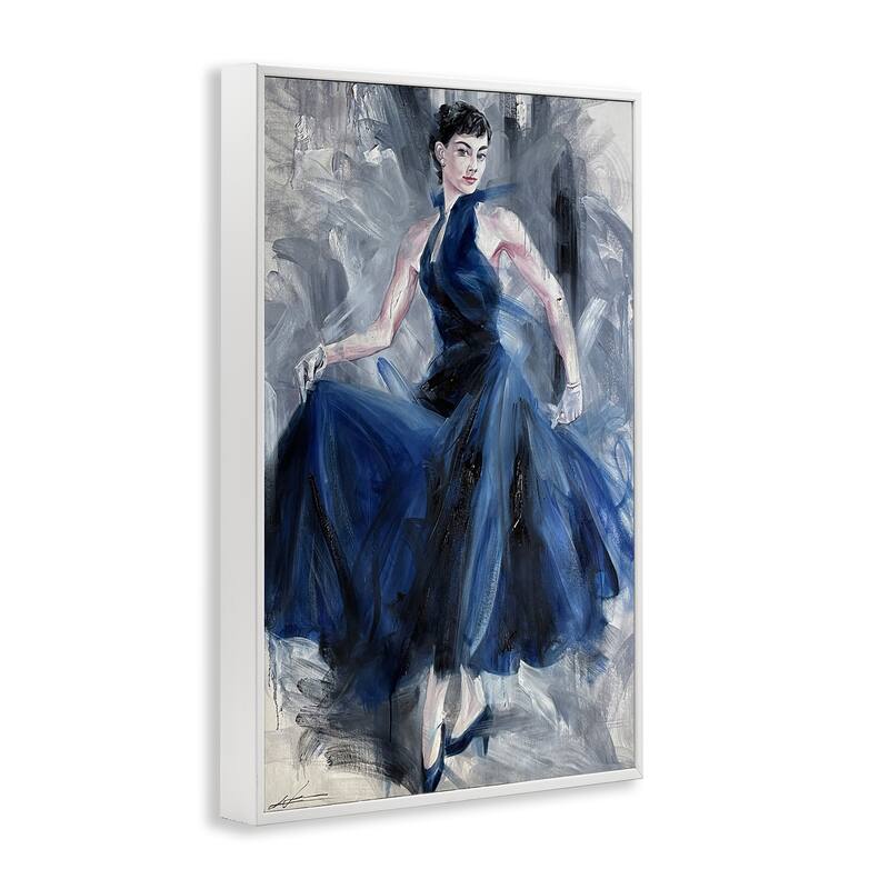 Stupell Stylish Woman in Blue Dress Framed Giclee Art Design By Lucille Lee