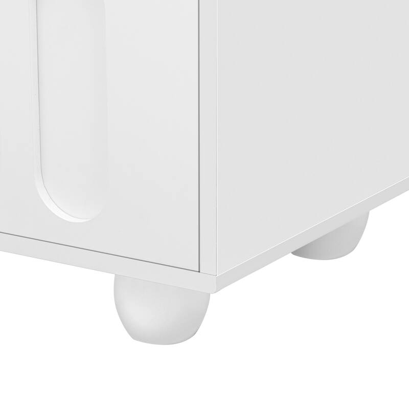 Contemporary 80" TV Stand with Glass Door, 2 Drawers & Cabinets, Solid Wood Legs, Metal Handles, TV Storage Console