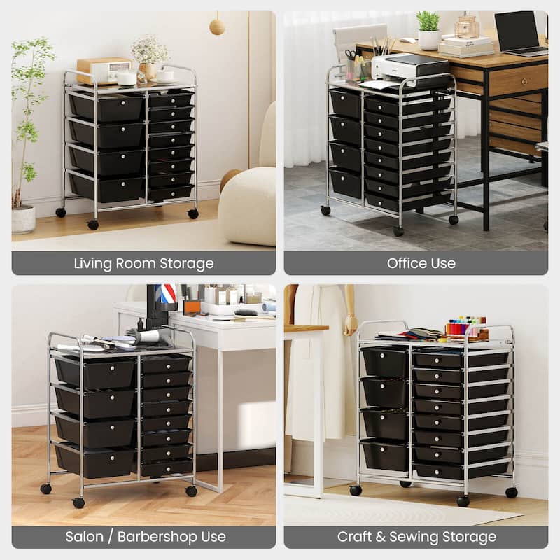 Costway 15 Drawer Rolling Storage Cart Tools Scrapbook Paper Office - See Details