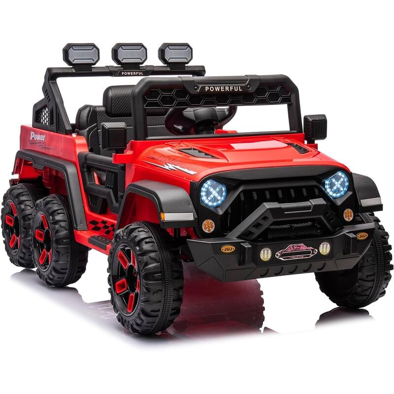24V Electric Ride on Truck for Kids,Wide Seater Battery Powered Truck with Remote Control, Music,LED Cool Lighting,4WD