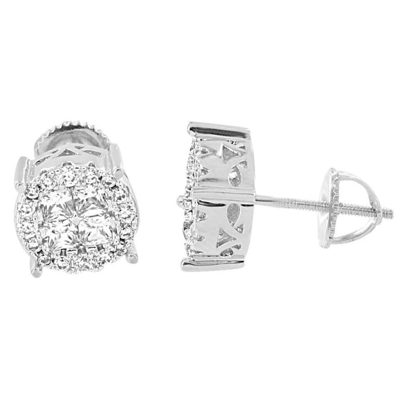 Cluster Solitaire Earrings Screw Back Studs Lab Diamonds Silver One Classy