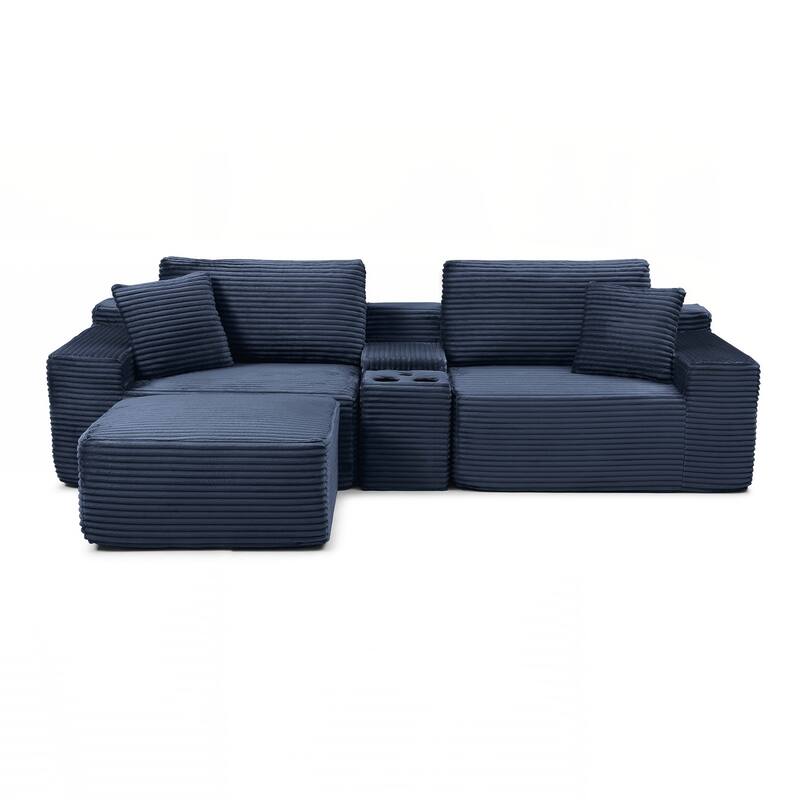 Modular Sectional Sofa, Deep Seat Corduroy Cloud Couch with Cup Holders, USB Ports & Storage Box