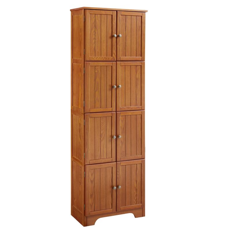 Tall Storage Cabinet Pantry Cabinet with 8 Doors, Oak Corner Cabinet Side Cabinet Hallway Cabinet for Kitchen