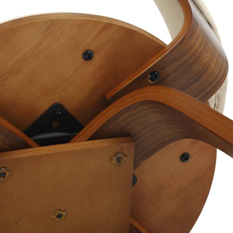 Leather Dining Chair in Solid Wood Accent Arm Chair Open Curved Back Design