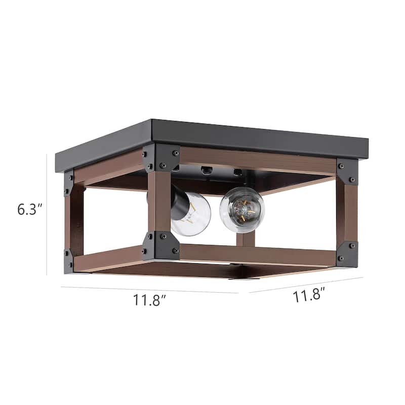 GetLedel 2-light Industrial Square Wood Flush Mount Ceiling Light