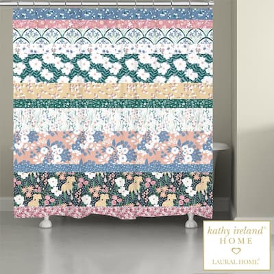 Kathy Ireland Delicate Floral Stripe 71" x 72" Shower Curtain