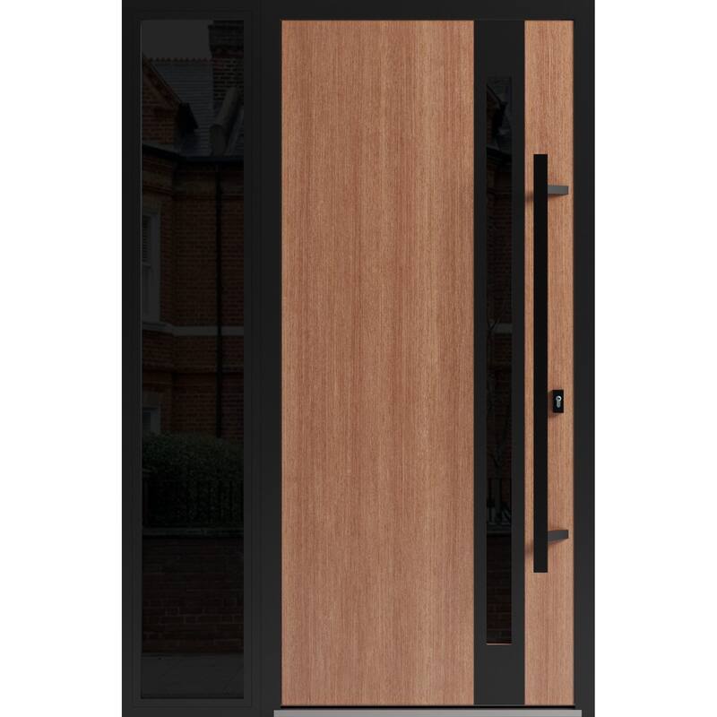 Front Exterior Prehung Steel Door Ronex 1033 Teak Entry Metal Painted W36xH80 Left hand Inswing - Taupe - 52" x 80"