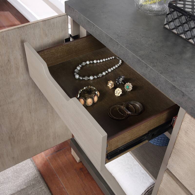 Roundhill Furniture Arbela Wood 3-Drawer Combo Dresser with Mirror, Weathered Oak Finish