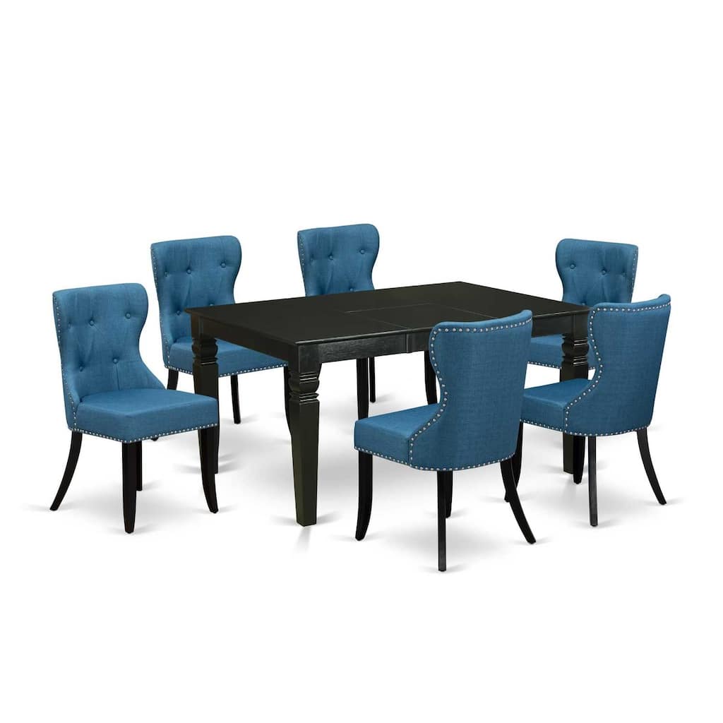 HomeStock 7-Piece Black Finish Solid Wood Top Dining Table with 6 Parson-Chairs with Lattice Back